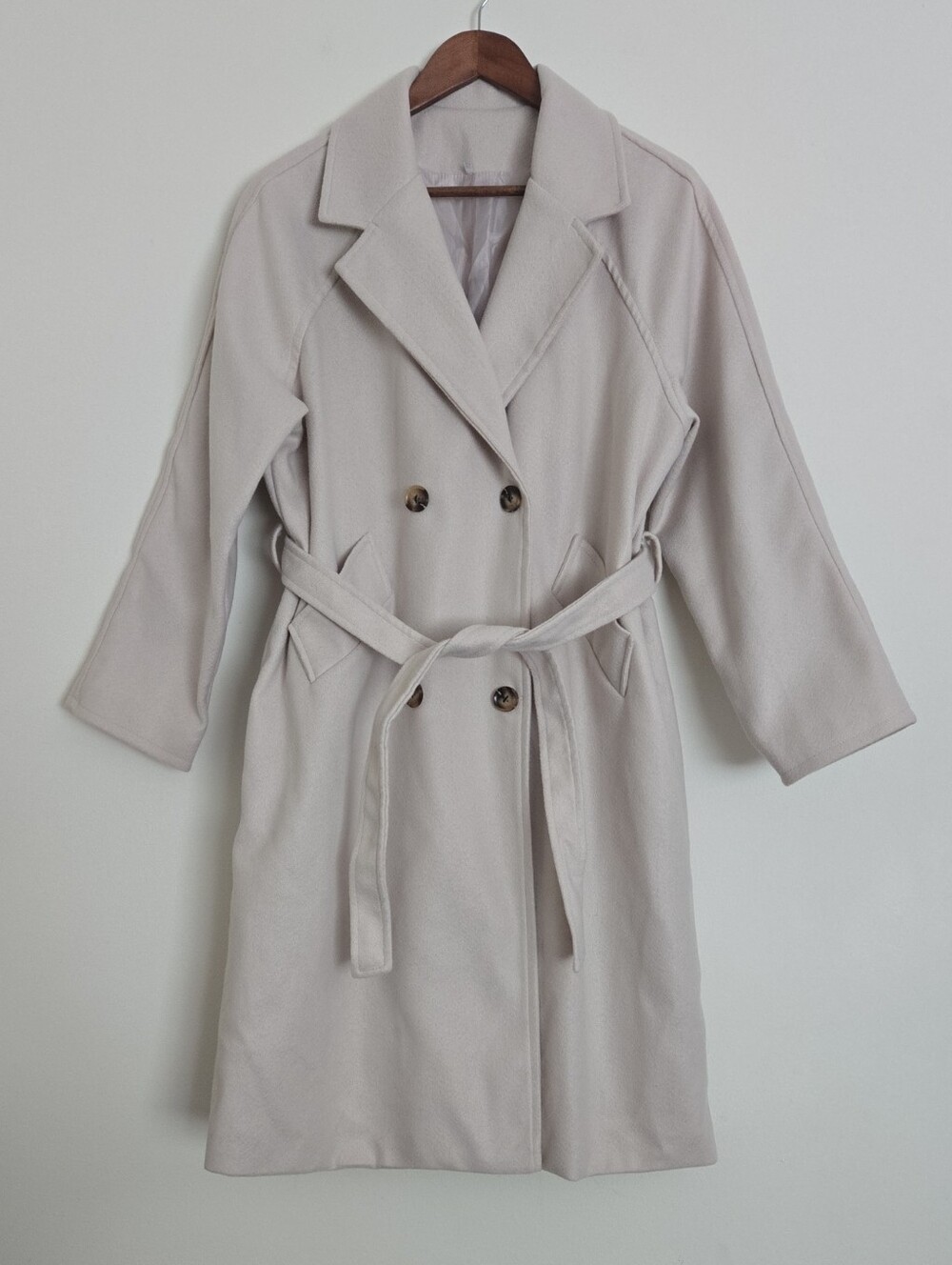 Classic Double-Breasted Belted Coat - Cream
